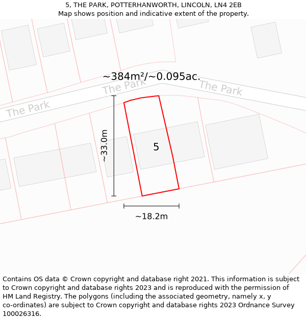 5, THE PARK, POTTERHANWORTH, LINCOLN, LN4 2EB: Plot and title map