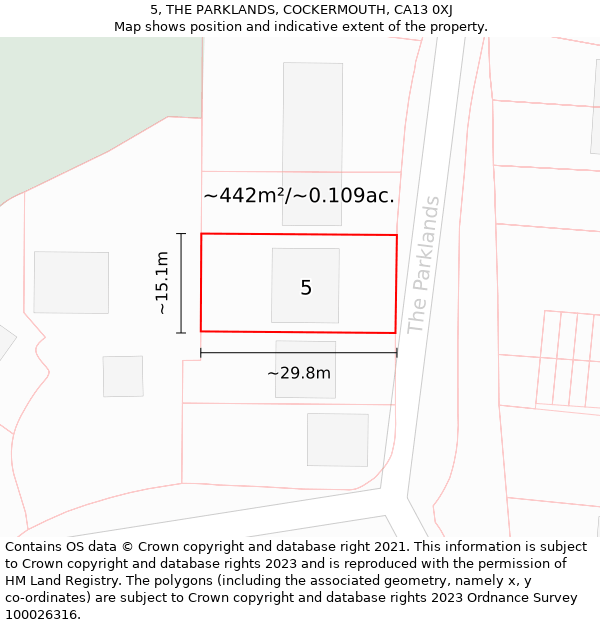 5, THE PARKLANDS, COCKERMOUTH, CA13 0XJ: Plot and title map