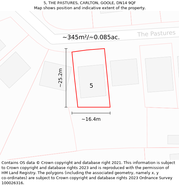 5, THE PASTURES, CARLTON, GOOLE, DN14 9QF: Plot and title map