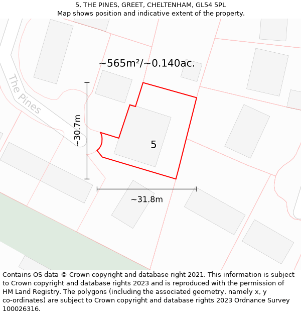 5, THE PINES, GREET, CHELTENHAM, GL54 5PL: Plot and title map