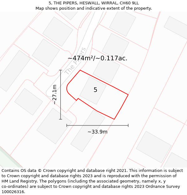 5, THE PIPERS, HESWALL, WIRRAL, CH60 9LL: Plot and title map