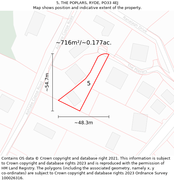 5, THE POPLARS, RYDE, PO33 4EJ: Plot and title map