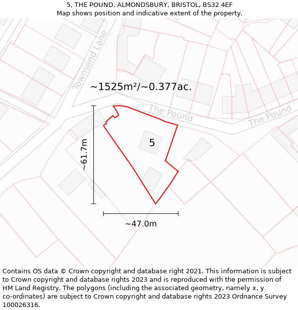 5, THE POUND, ALMONDSBURY, BRISTOL, BS32 4EF: Plot and title map