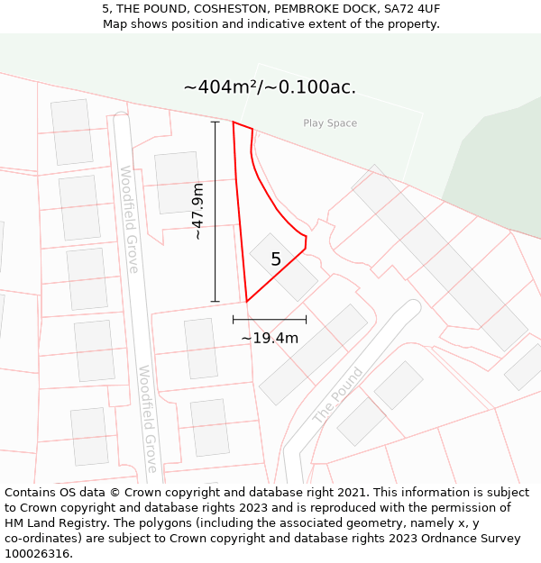 5, THE POUND, COSHESTON, PEMBROKE DOCK, SA72 4UF: Plot and title map