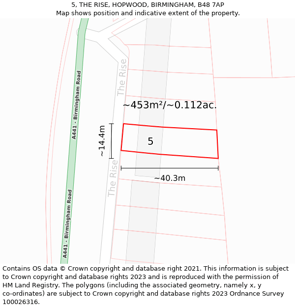 5, THE RISE, HOPWOOD, BIRMINGHAM, B48 7AP: Plot and title map