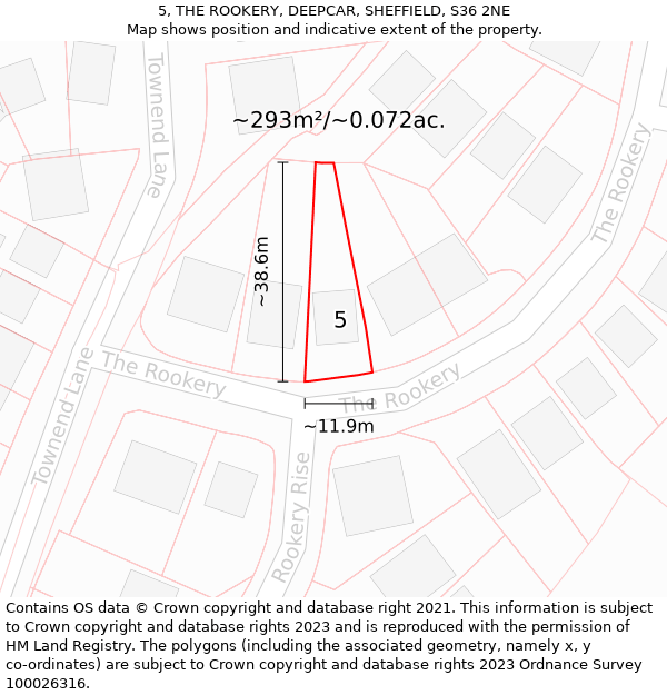 5, THE ROOKERY, DEEPCAR, SHEFFIELD, S36 2NE: Plot and title map