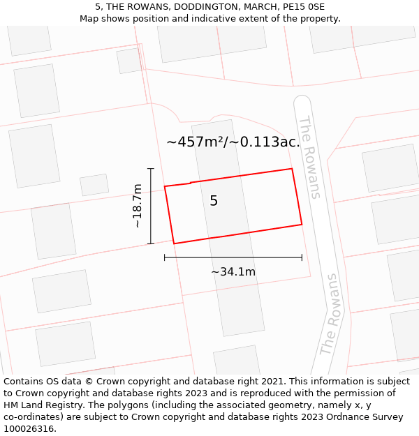 5, THE ROWANS, DODDINGTON, MARCH, PE15 0SE: Plot and title map