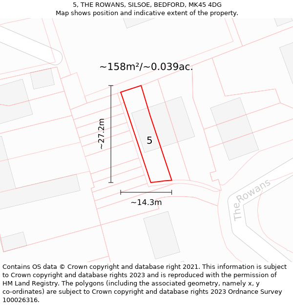 5, THE ROWANS, SILSOE, BEDFORD, MK45 4DG: Plot and title map