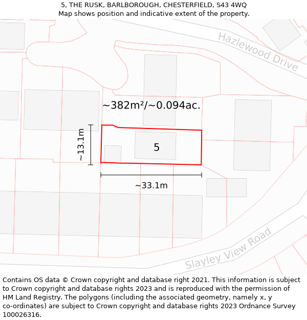 5, THE RUSK, BARLBOROUGH, CHESTERFIELD, S43 4WQ: Plot and title map