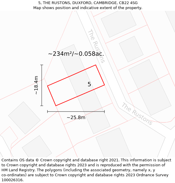 5, THE RUSTONS, DUXFORD, CAMBRIDGE, CB22 4SG: Plot and title map