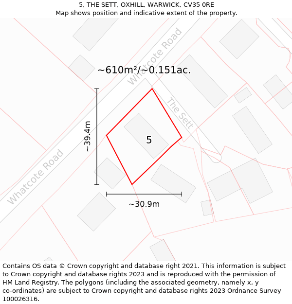 5, THE SETT, OXHILL, WARWICK, CV35 0RE: Plot and title map