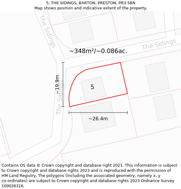 5, THE SIDINGS, BARTON, PRESTON, PR3 5BN: Plot and title map