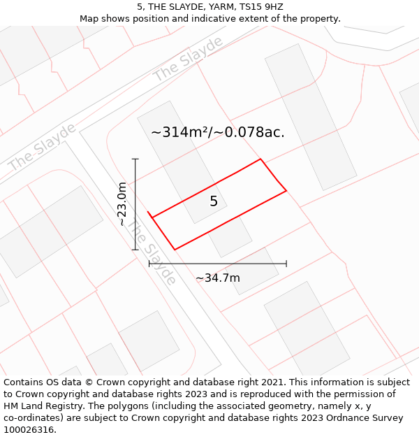 5, THE SLAYDE, YARM, TS15 9HZ: Plot and title map