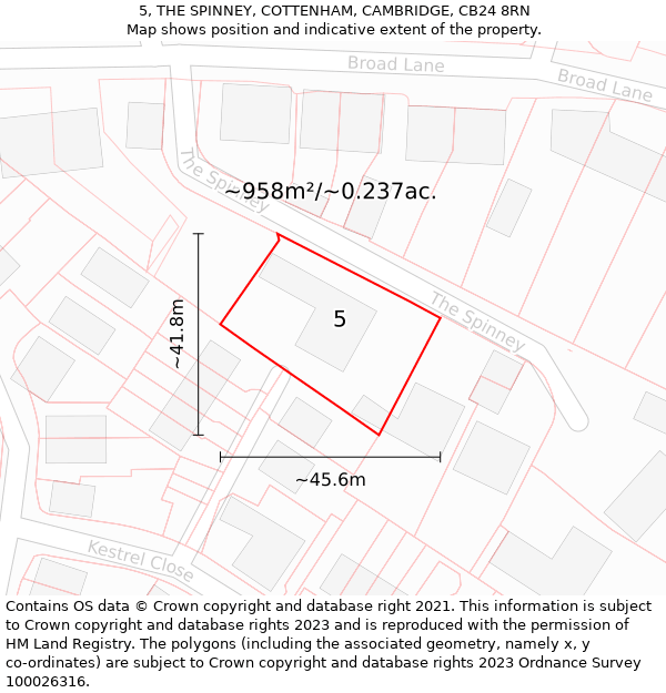 5, THE SPINNEY, COTTENHAM, CAMBRIDGE, CB24 8RN: Plot and title map