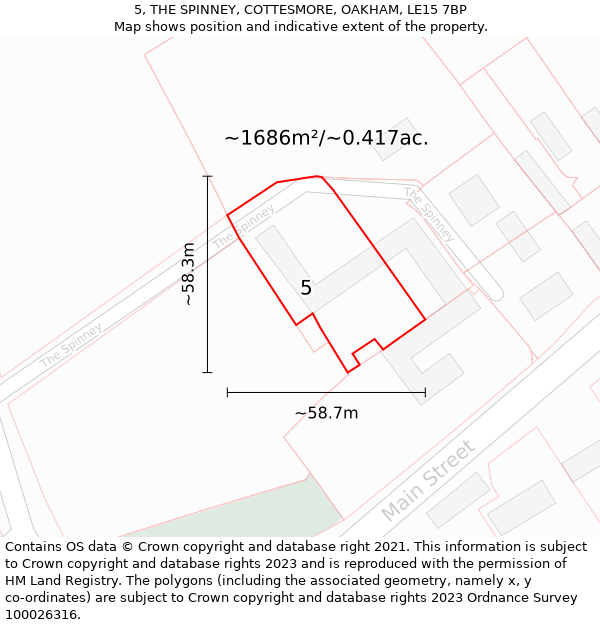 5, THE SPINNEY, COTTESMORE, OAKHAM, LE15 7BP: Plot and title map