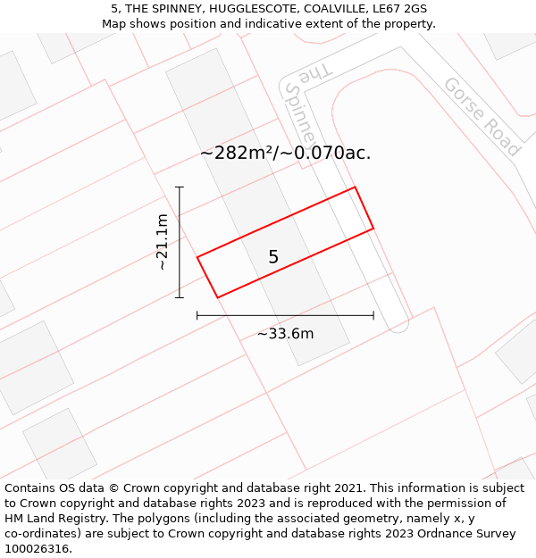 5, THE SPINNEY, HUGGLESCOTE, COALVILLE, LE67 2GS: Plot and title map