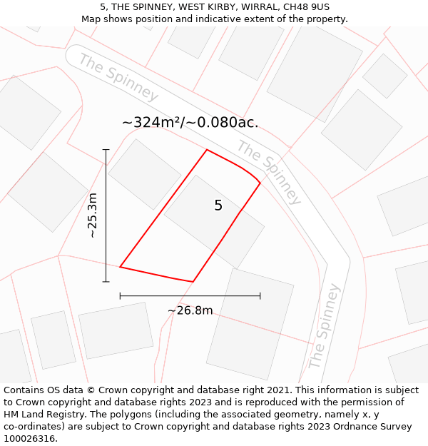 5, THE SPINNEY, WEST KIRBY, WIRRAL, CH48 9US: Plot and title map