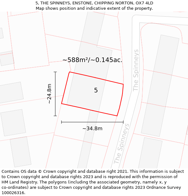 5, THE SPINNEYS, ENSTONE, CHIPPING NORTON, OX7 4LD: Plot and title map