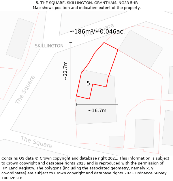 5, THE SQUARE, SKILLINGTON, GRANTHAM, NG33 5HB: Plot and title map