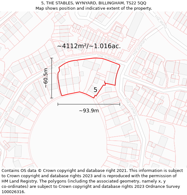 5, THE STABLES, WYNYARD, BILLINGHAM, TS22 5QQ: Plot and title map