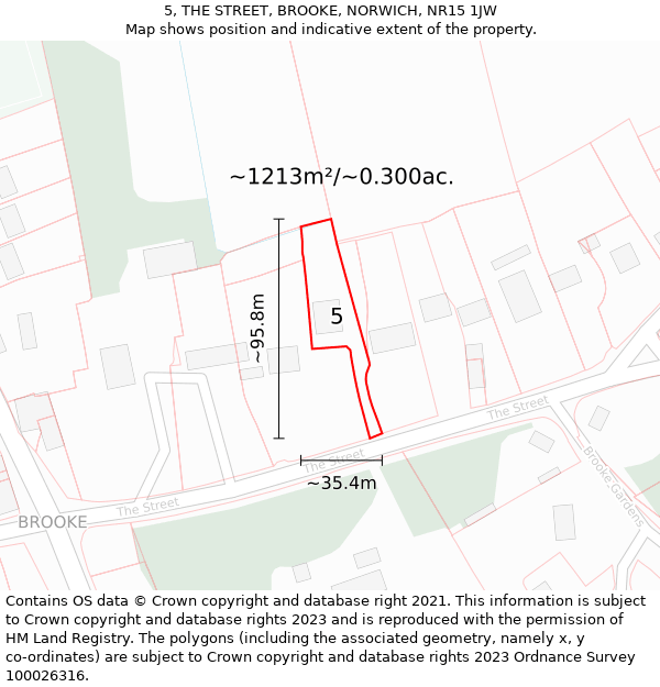 5, THE STREET, BROOKE, NORWICH, NR15 1JW: Plot and title map