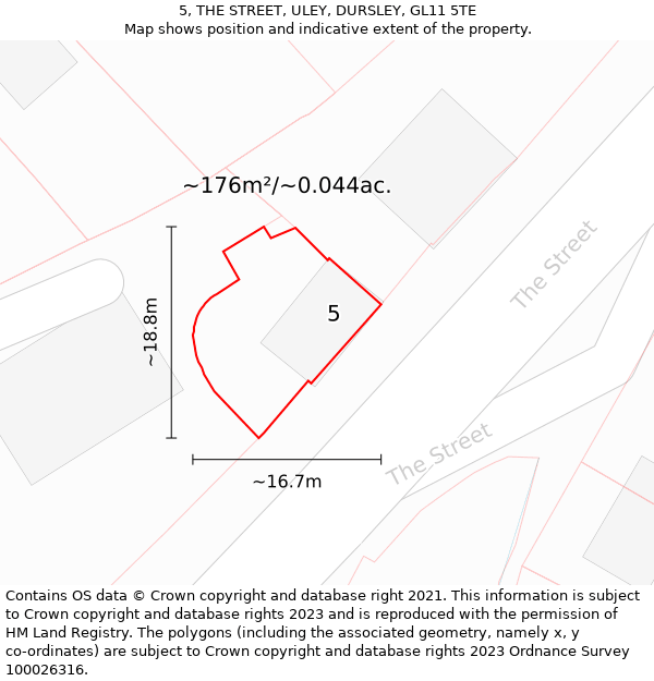 5, THE STREET, ULEY, DURSLEY, GL11 5TE: Plot and title map