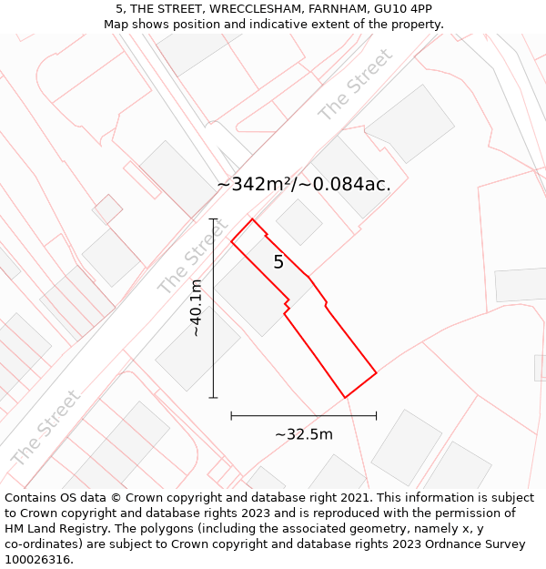 5, THE STREET, WRECCLESHAM, FARNHAM, GU10 4PP: Plot and title map