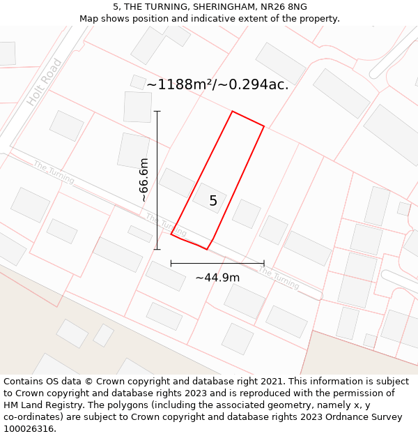 5, THE TURNING, SHERINGHAM, NR26 8NG: Plot and title map