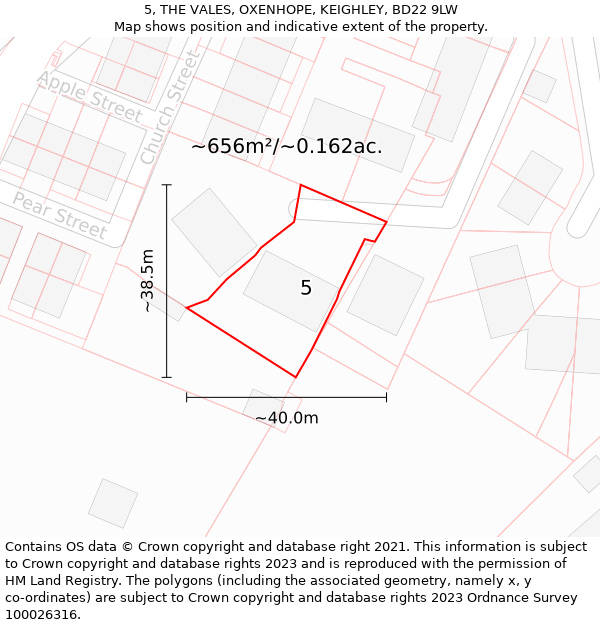 5, THE VALES, OXENHOPE, KEIGHLEY, BD22 9LW: Plot and title map