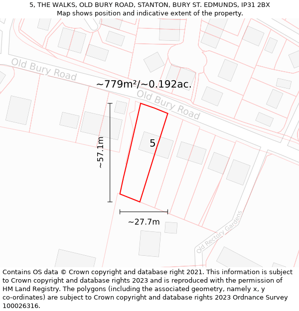 5, THE WALKS, OLD BURY ROAD, STANTON, BURY ST. EDMUNDS, IP31 2BX: Plot and title map