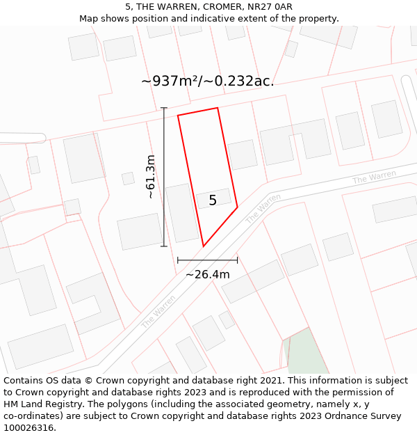 5, THE WARREN, CROMER, NR27 0AR: Plot and title map