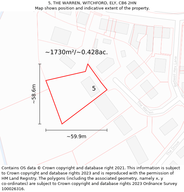 5, THE WARREN, WITCHFORD, ELY, CB6 2HN: Plot and title map