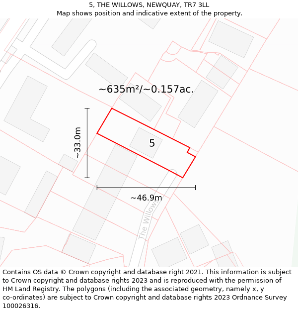 5, THE WILLOWS, NEWQUAY, TR7 3LL: Plot and title map