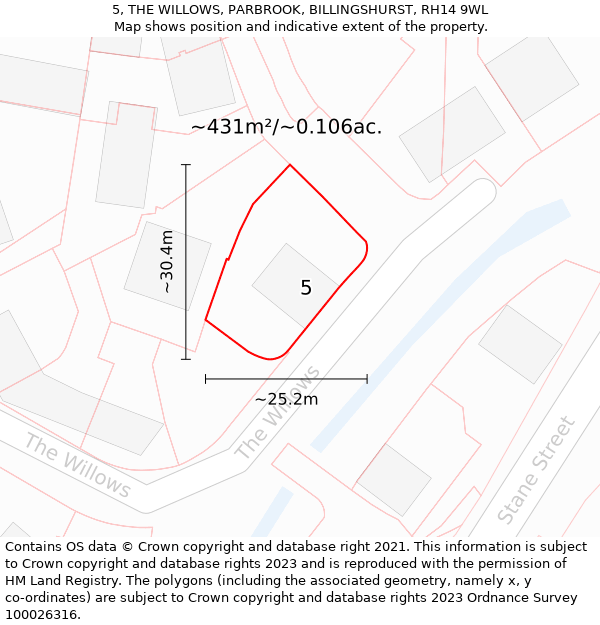 5, THE WILLOWS, PARBROOK, BILLINGSHURST, RH14 9WL: Plot and title map