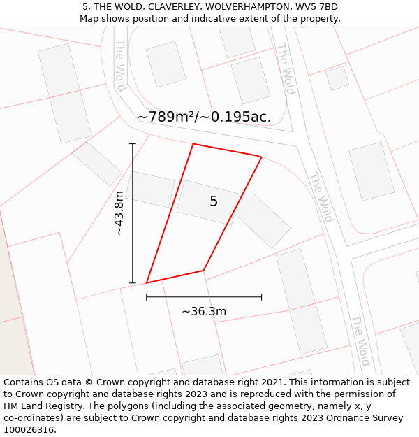 5, THE WOLD, CLAVERLEY, WOLVERHAMPTON, WV5 7BD: Plot and title map