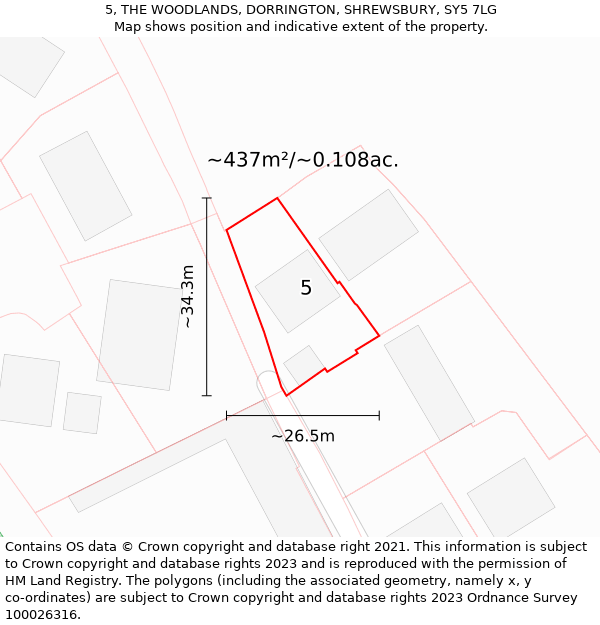 5, THE WOODLANDS, DORRINGTON, SHREWSBURY, SY5 7LG: Plot and title map