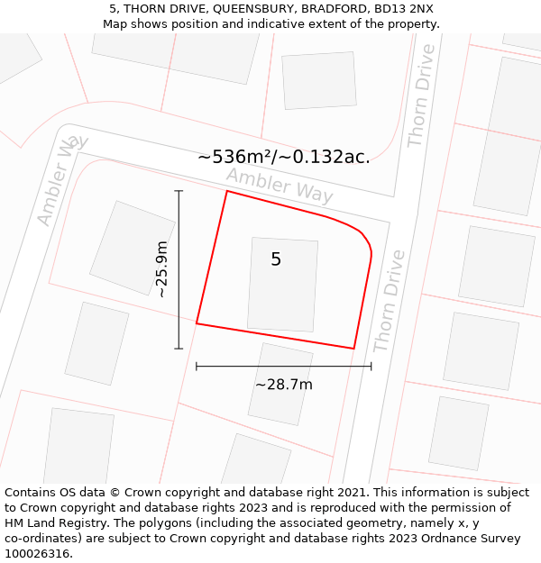 5, THORN DRIVE, QUEENSBURY, BRADFORD, BD13 2NX: Plot and title map