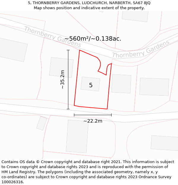 5, THORNBERRY GARDENS, LUDCHURCH, NARBERTH, SA67 8JQ: Plot and title map