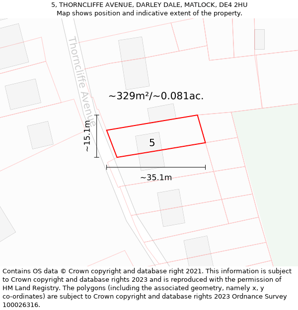 5, THORNCLIFFE AVENUE, DARLEY DALE, MATLOCK, DE4 2HU: Plot and title map