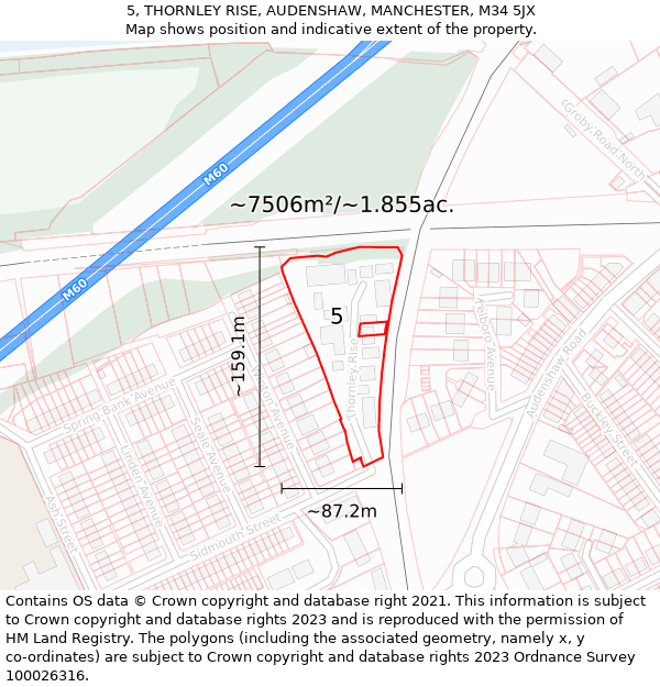 5, THORNLEY RISE, AUDENSHAW, MANCHESTER, M34 5JX: Plot and title map