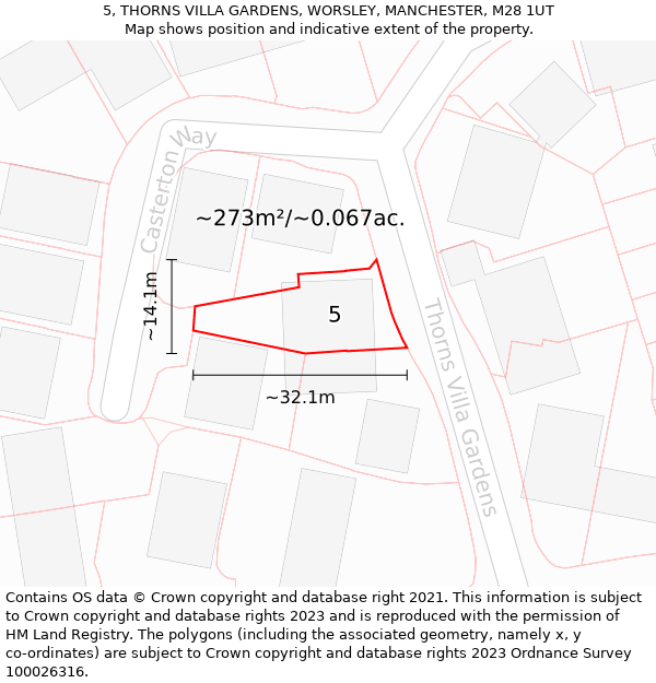 5, THORNS VILLA GARDENS, WORSLEY, MANCHESTER, M28 1UT: Plot and title map