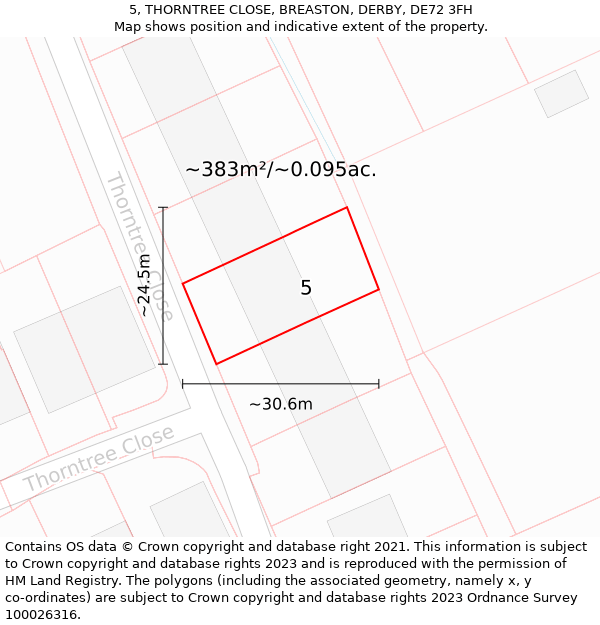 5, THORNTREE CLOSE, BREASTON, DERBY, DE72 3FH: Plot and title map