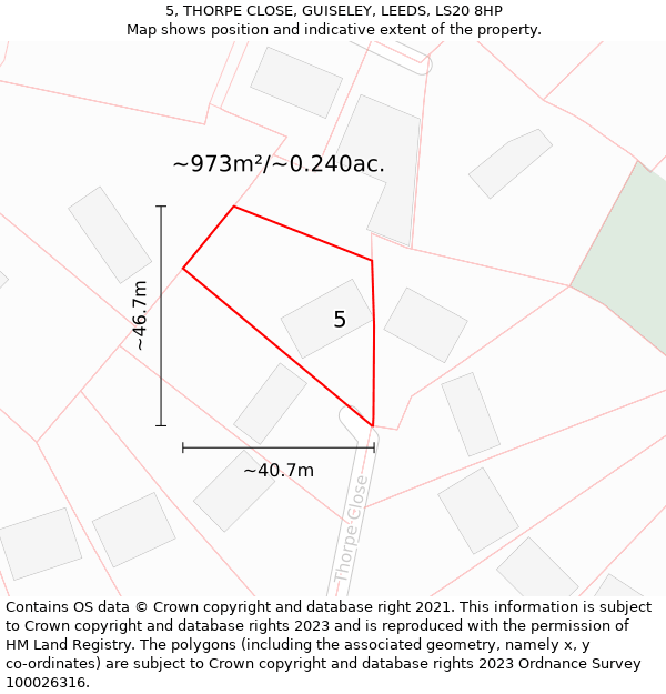 5, THORPE CLOSE, GUISELEY, LEEDS, LS20 8HP: Plot and title map