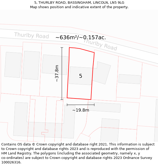 5, THURLBY ROAD, BASSINGHAM, LINCOLN, LN5 9LG: Plot and title map