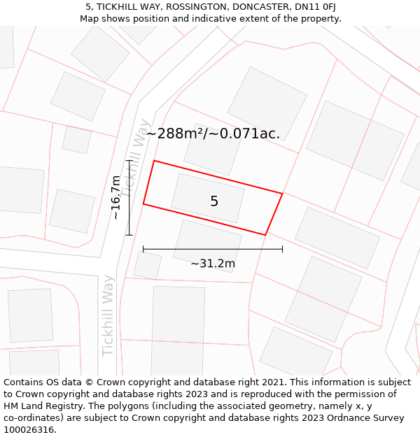 5, TICKHILL WAY, ROSSINGTON, DONCASTER, DN11 0FJ: Plot and title map