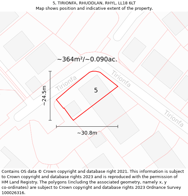 5, TIRIONFA, RHUDDLAN, RHYL, LL18 6LT: Plot and title map