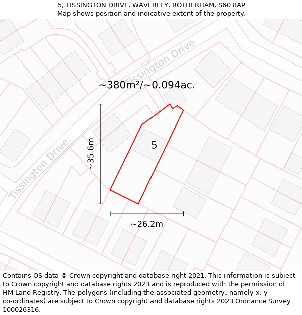 5, TISSINGTON DRIVE, WAVERLEY, ROTHERHAM, S60 8AP: Plot and title map