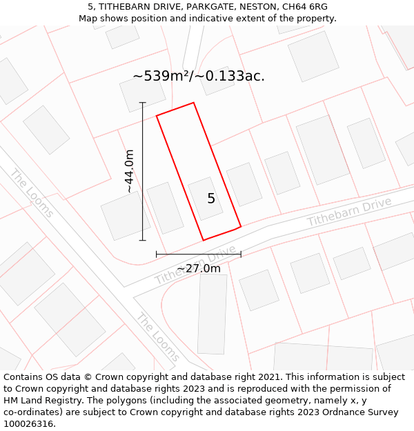 5, TITHEBARN DRIVE, PARKGATE, NESTON, CH64 6RG: Plot and title map