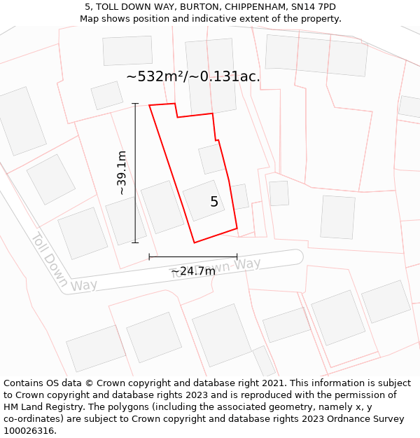 5, TOLL DOWN WAY, BURTON, CHIPPENHAM, SN14 7PD: Plot and title map