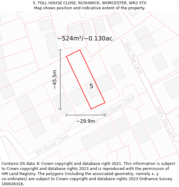 5, TOLL HOUSE CLOSE, RUSHWICK, WORCESTER, WR2 5TX: Plot and title map